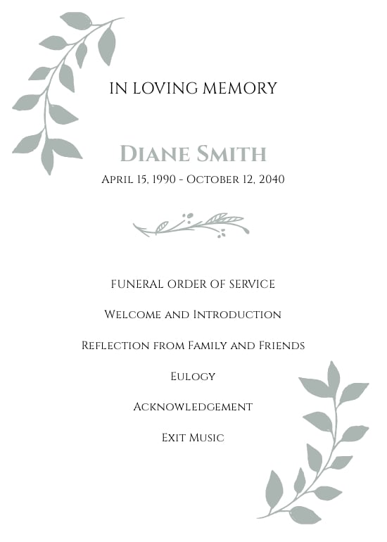 Funeral Order of Service Card Template