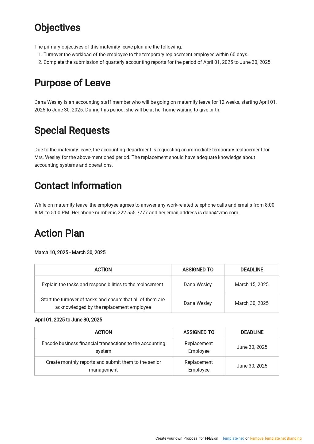 Maternity Leave Plan Template Free PDF Google Docs Word Template net