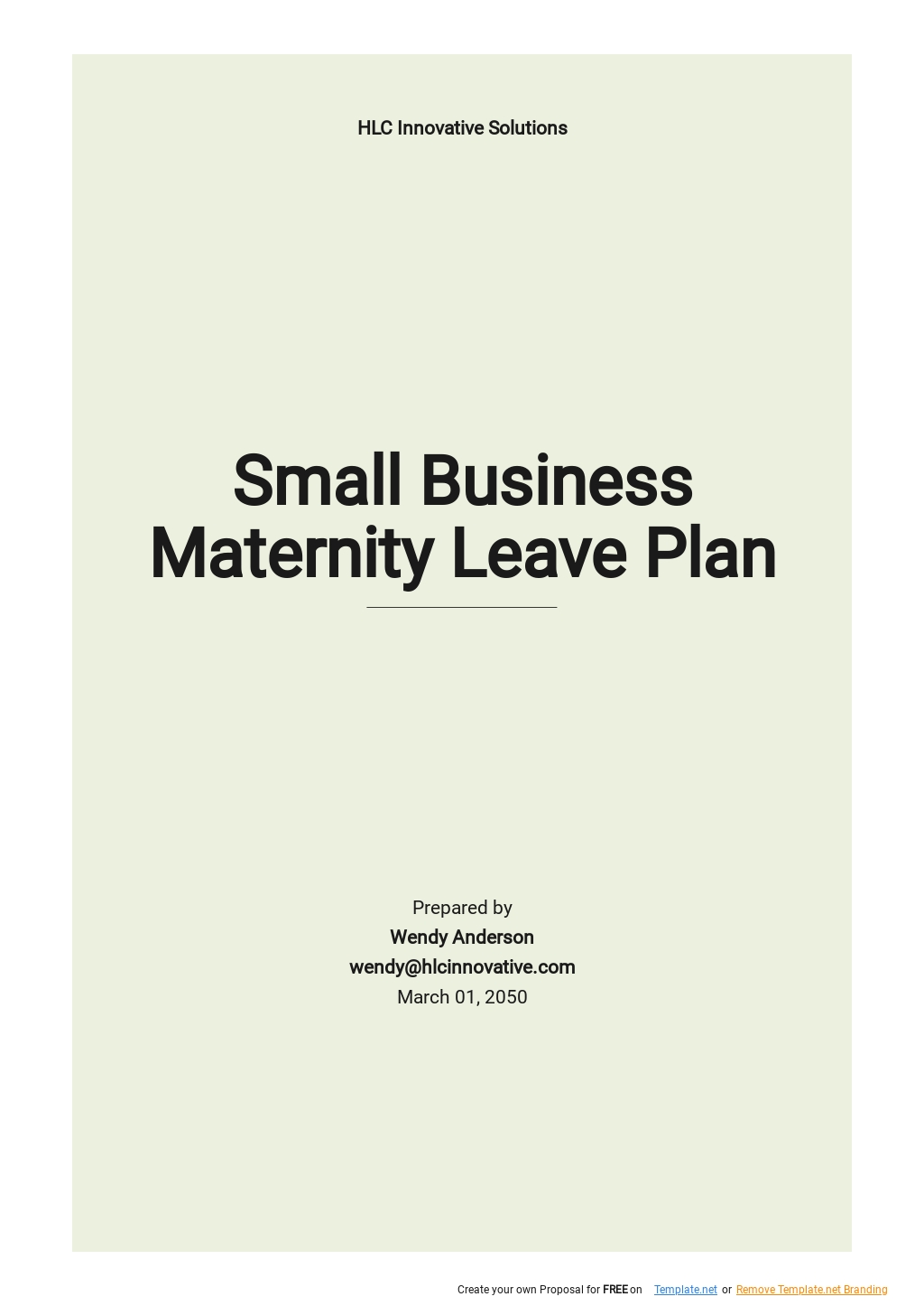 Small Business Maternity Leave Plan Template