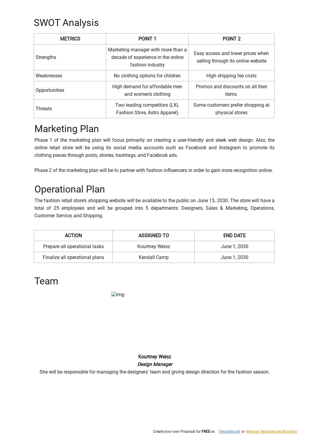 business plan template retail store