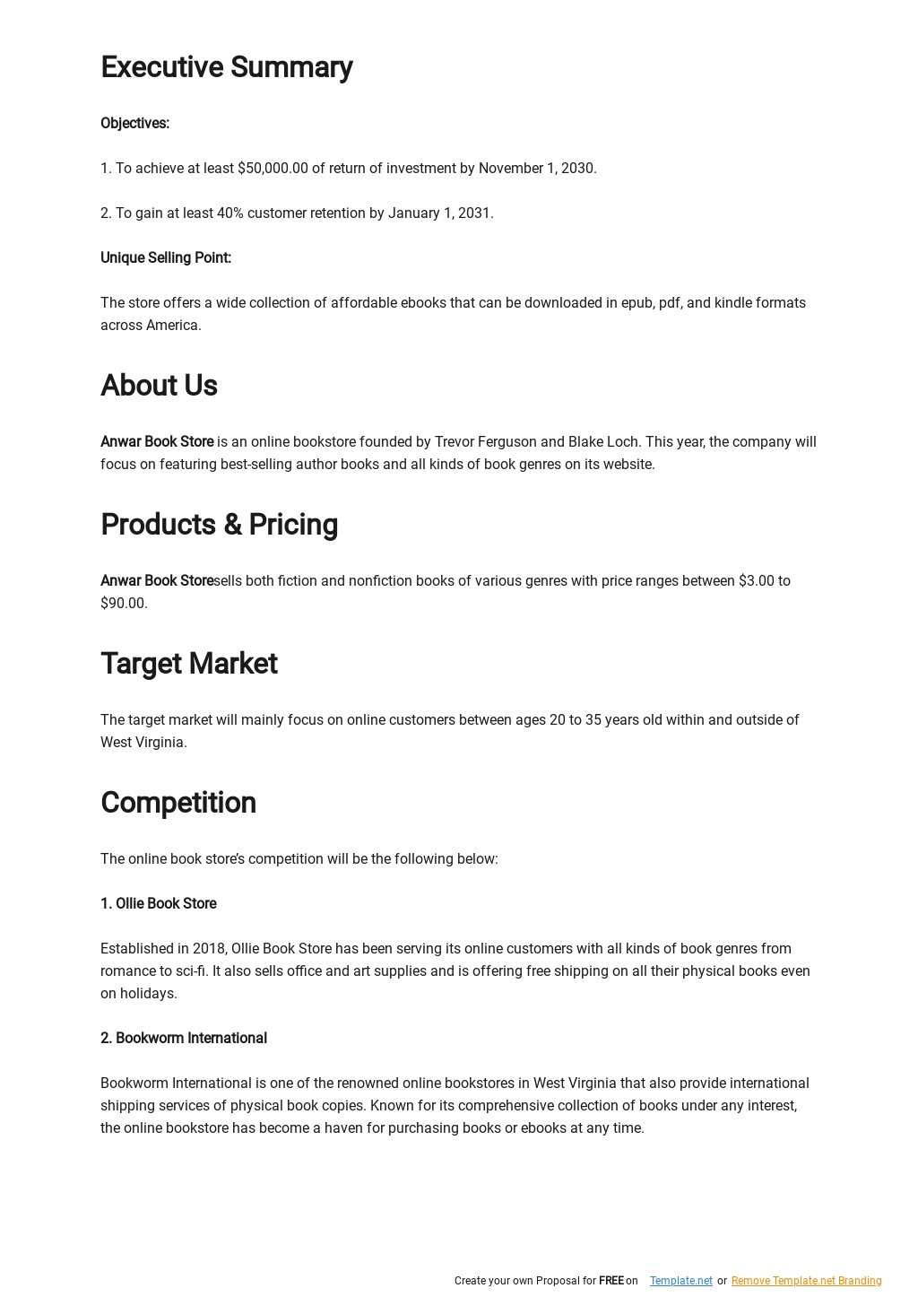 Free Online Book Store Business Plan Template - Google Docs, Word Throughout Bookstore Business Plan Template