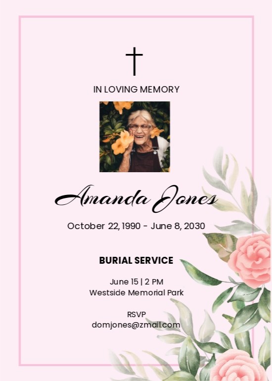 Sample of Funeral Announcement Invitation Template Illustrator, Word