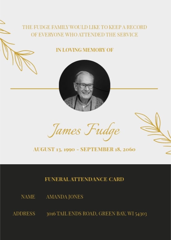 Funeral Program Attendance Card Template