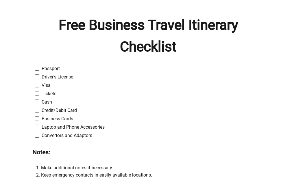 travel itinerary checklist