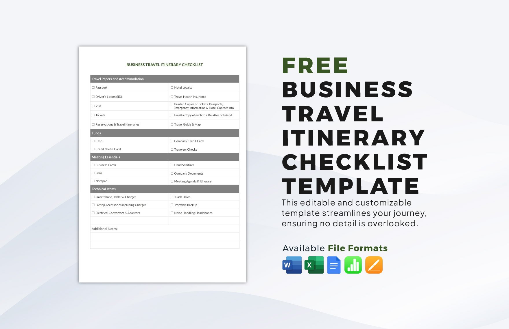 Business Travel Itinerary Checklist Template