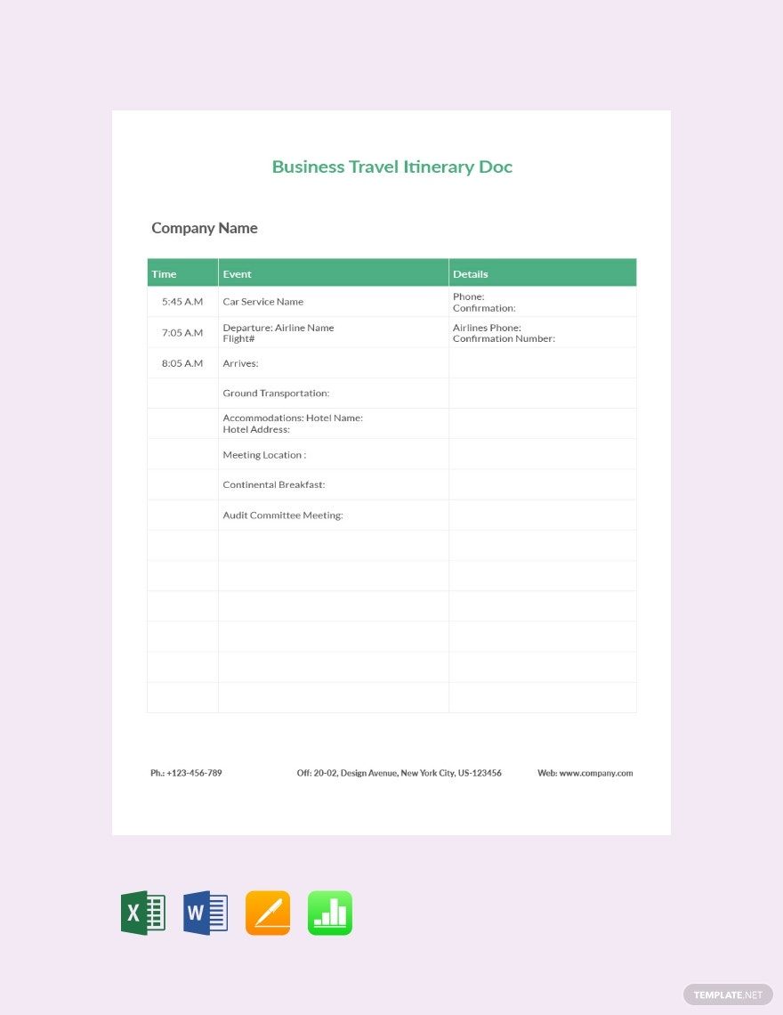 Business Travel Itinerary Document Template
