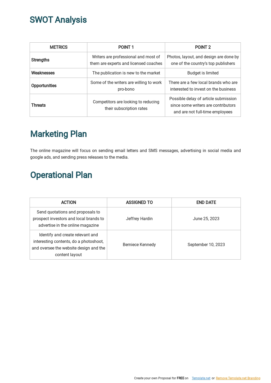 business plan template online store