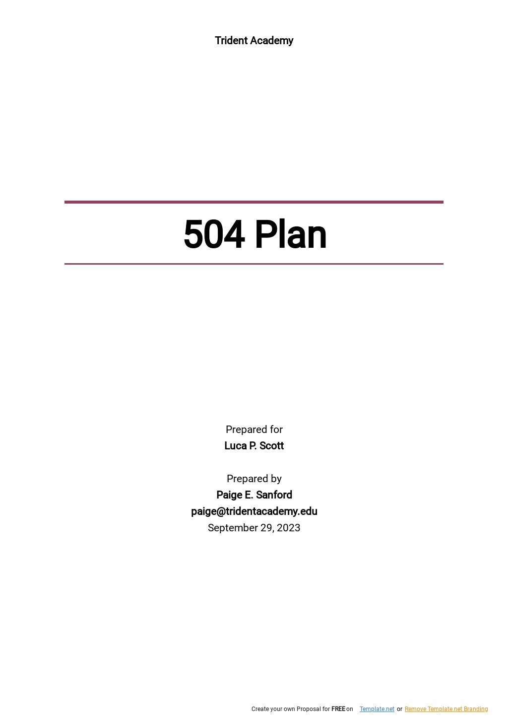 504 Plan Templates Documents, Design, Free, Download