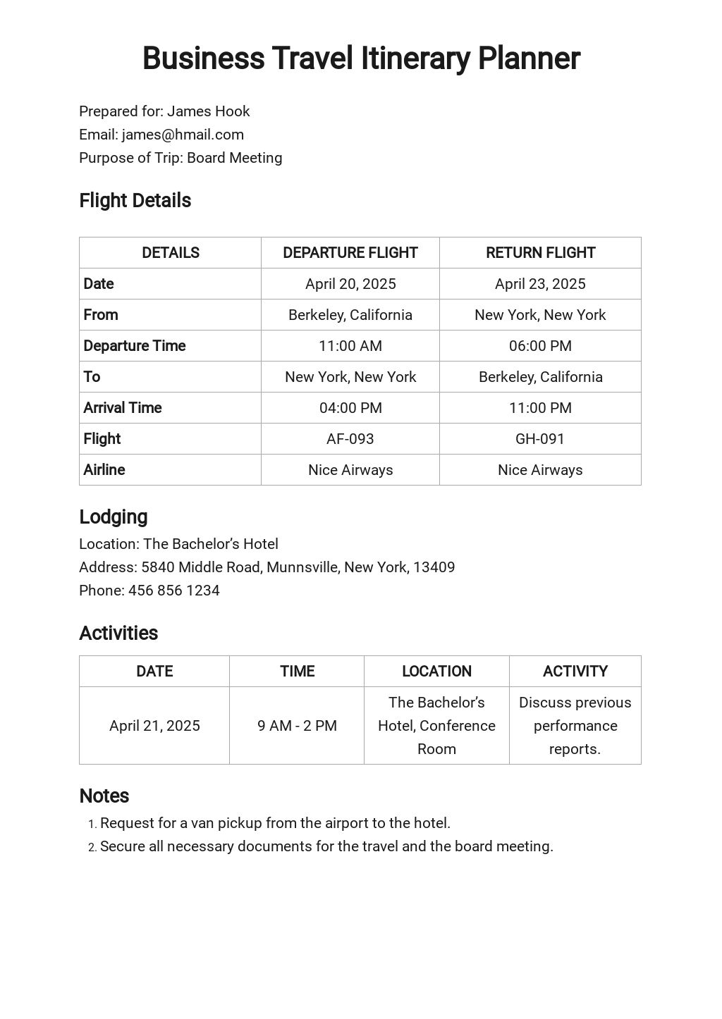 15+ FREE Business Itinerary Templates [Edit & Download] | Template.net