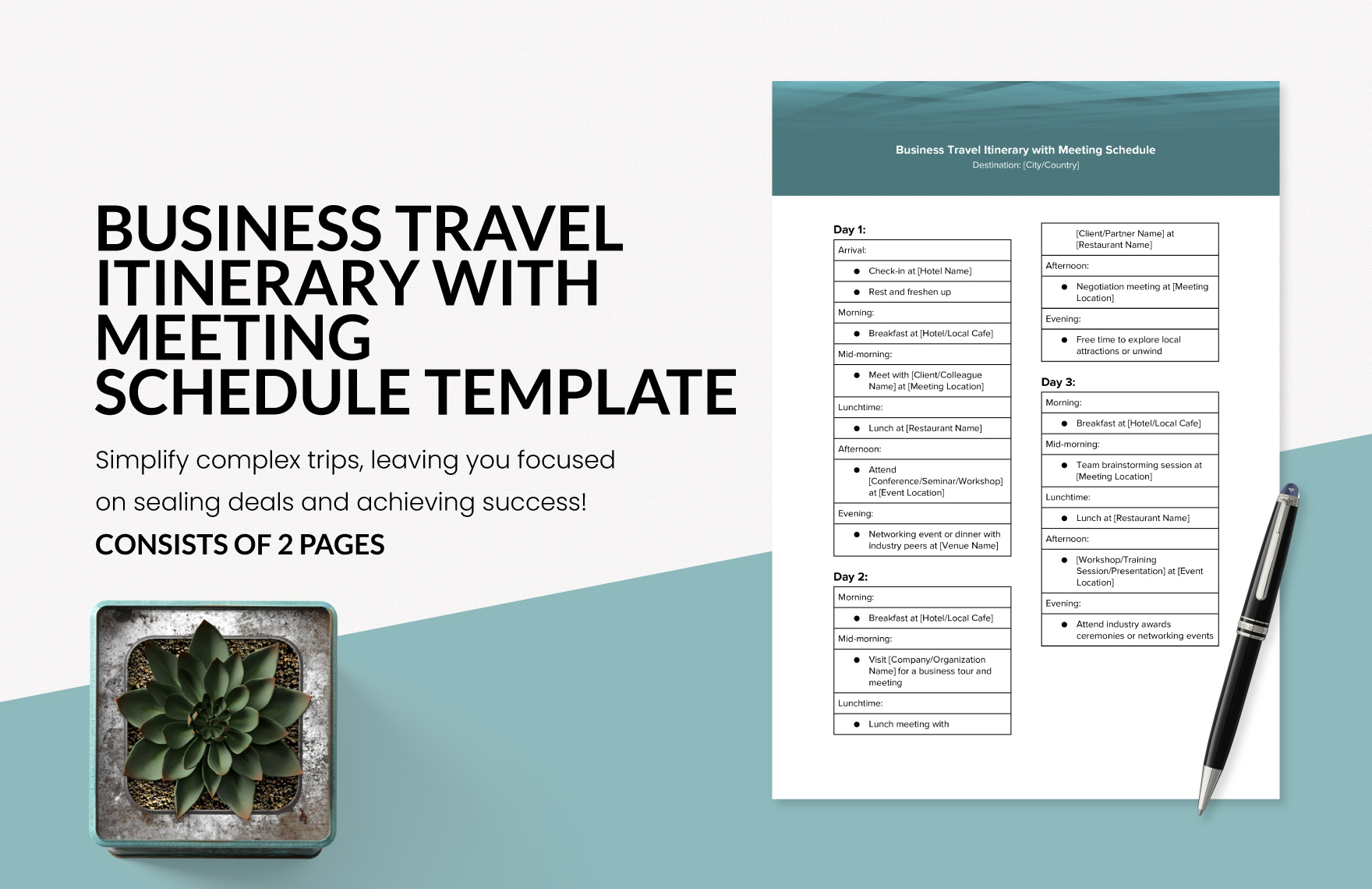 Business Travel Itinerary With Meeting Schedule Template Download In 