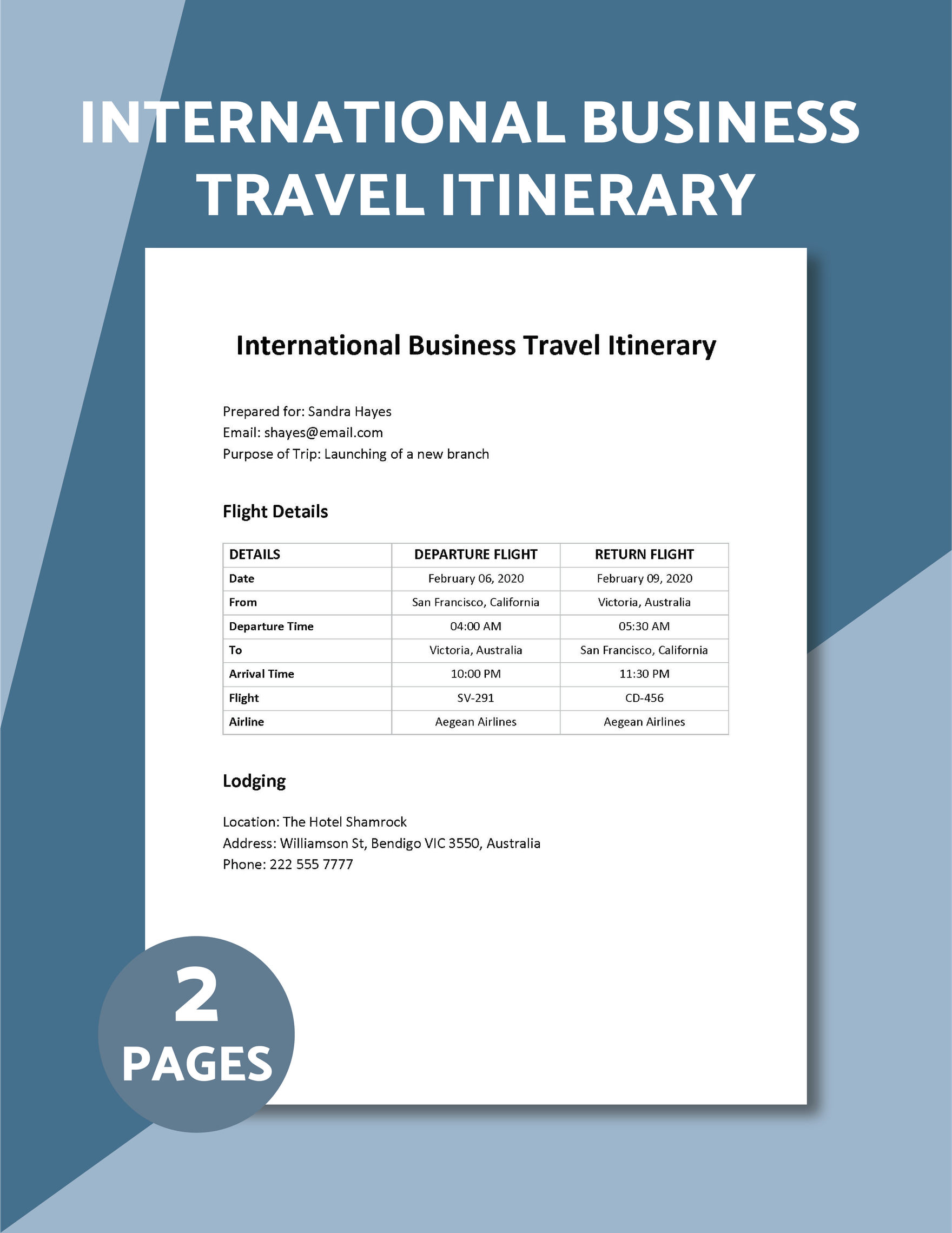 International Business Travel Itinerary Template