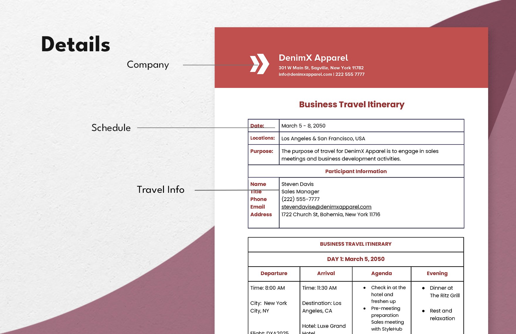 Professional Business Travel Itinerary Template