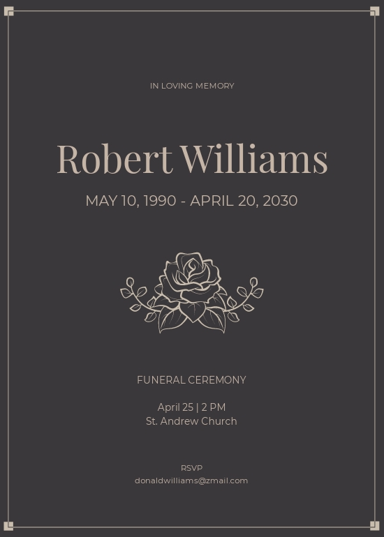 Sample of Funeral Announcement Invitation Template Illustrator, Word
