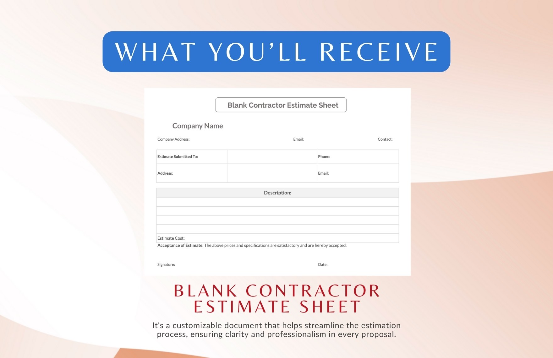 Blank Contractor Estimate Sheet Template