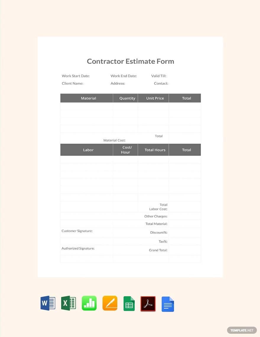Contractor Estimate Form Template