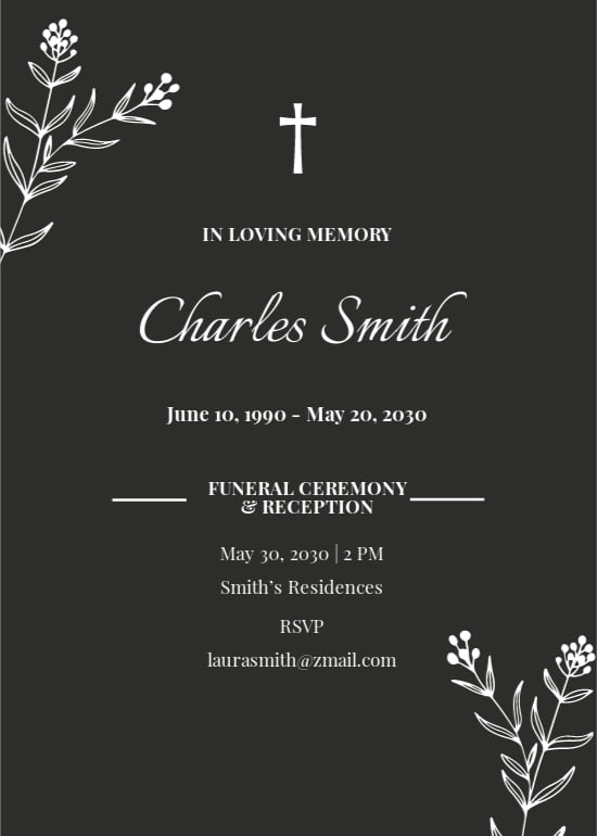 Funeral Reception Death Ceremony Invitation Template