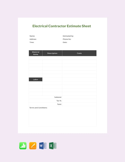 FREE Electrical Contractor Estimate Template: Download 239  Sheets in