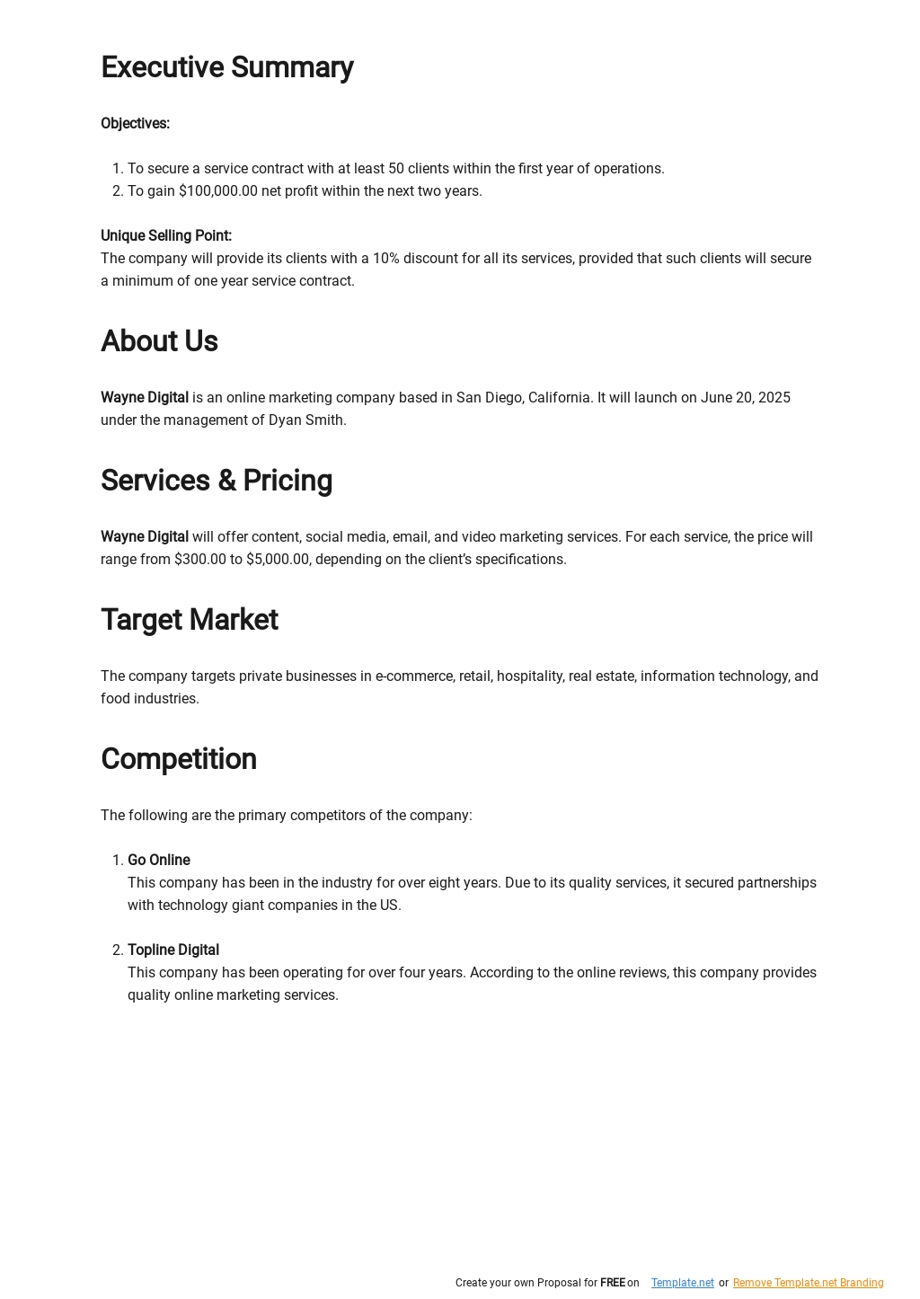 Online Marketing Business Plan Template [Free PDF]