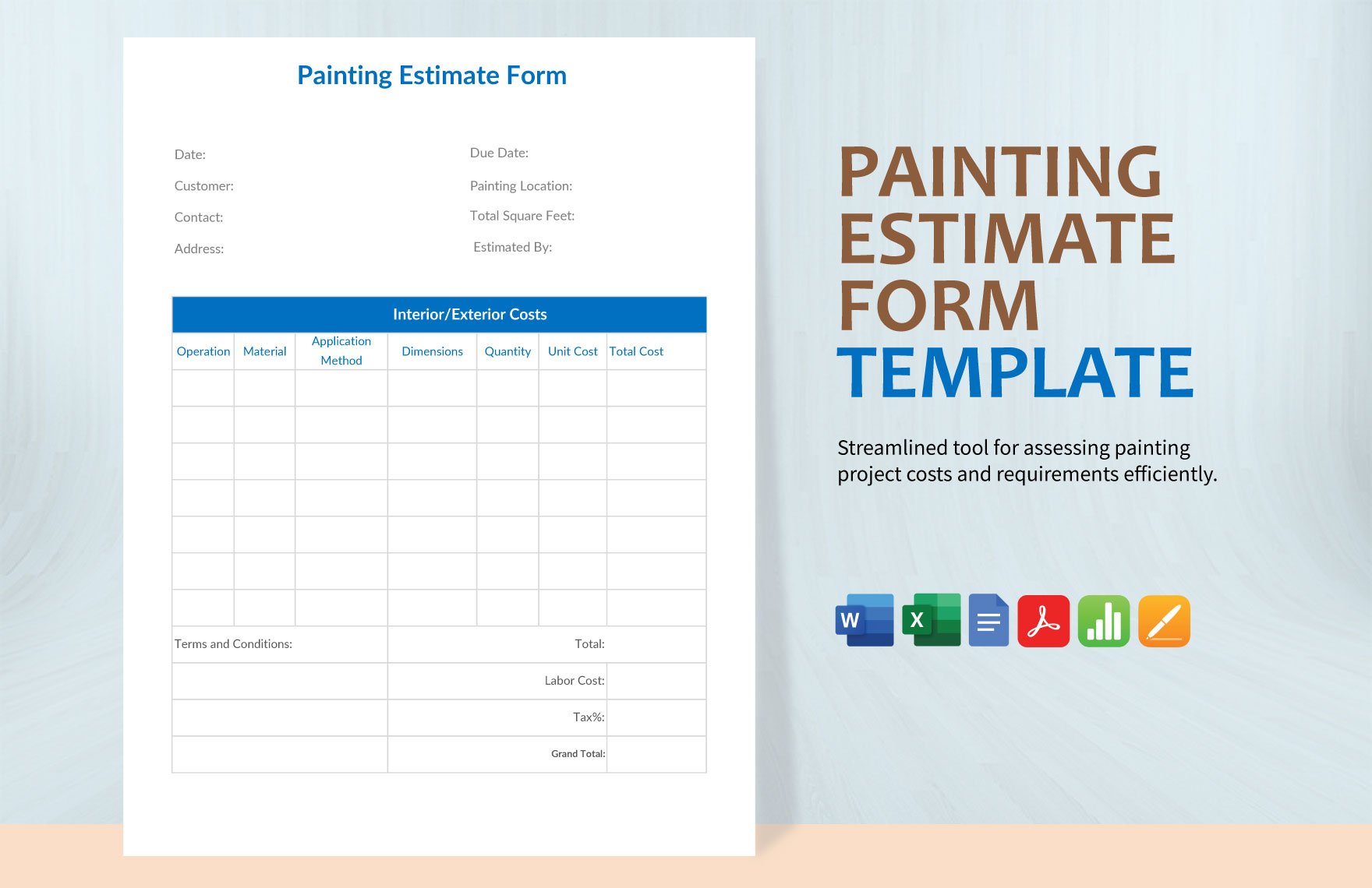 Painting Estimate Form Template in Word, Google Docs, Excel, PDF, Apple Pages, Apple Numbers