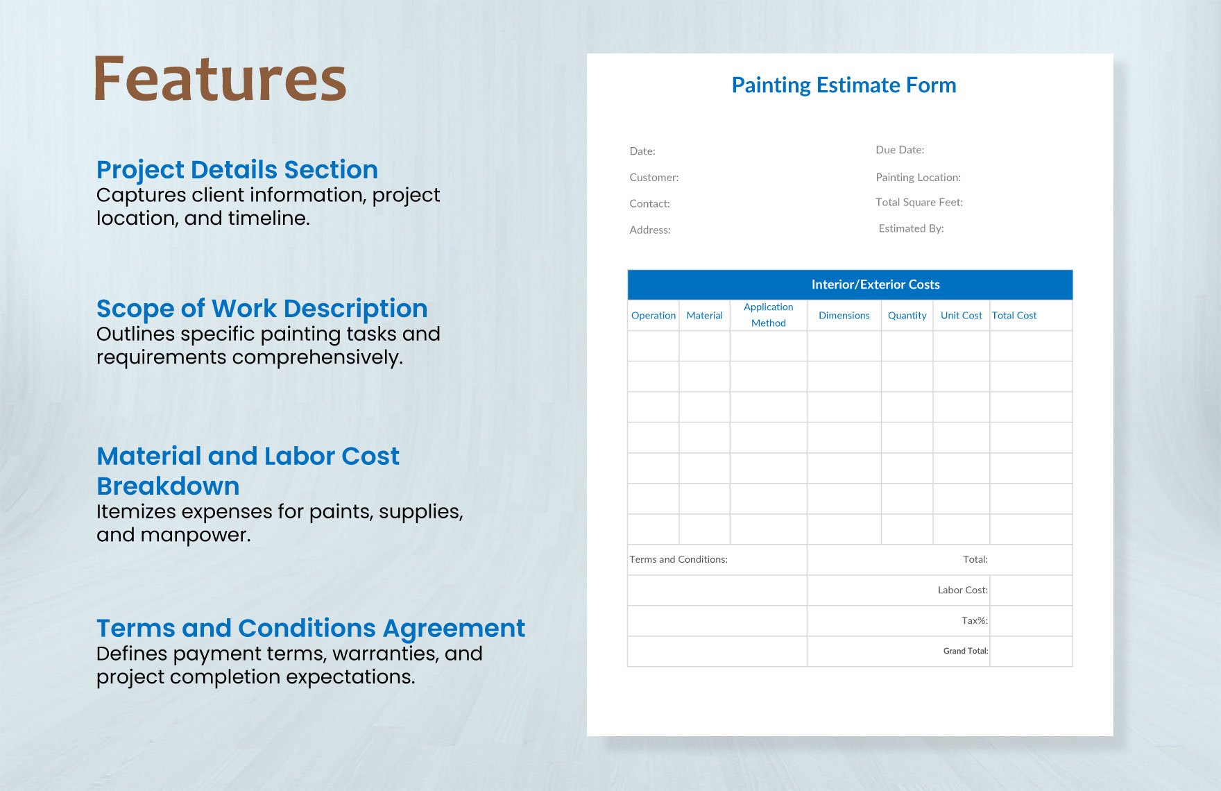 Painting Estimate Form Template