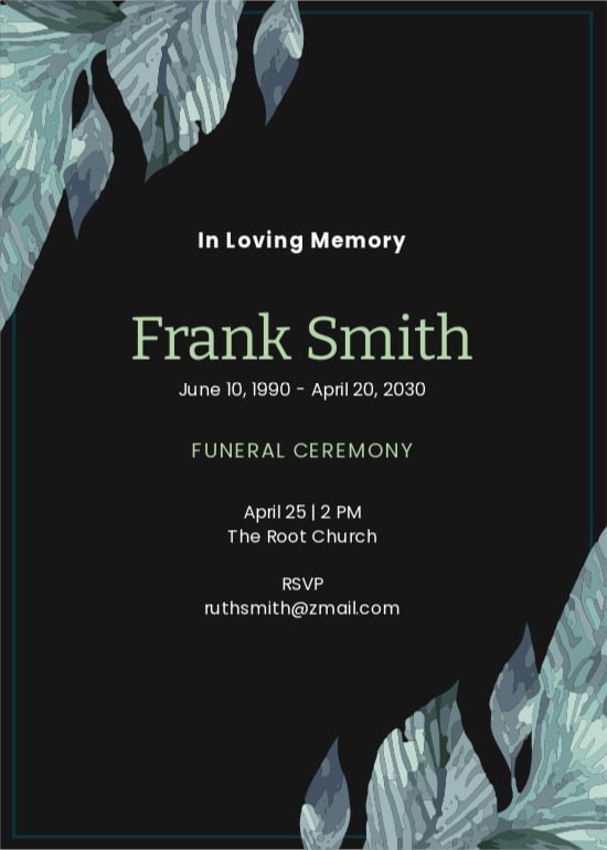 Modern Funeral Invitation Card Template