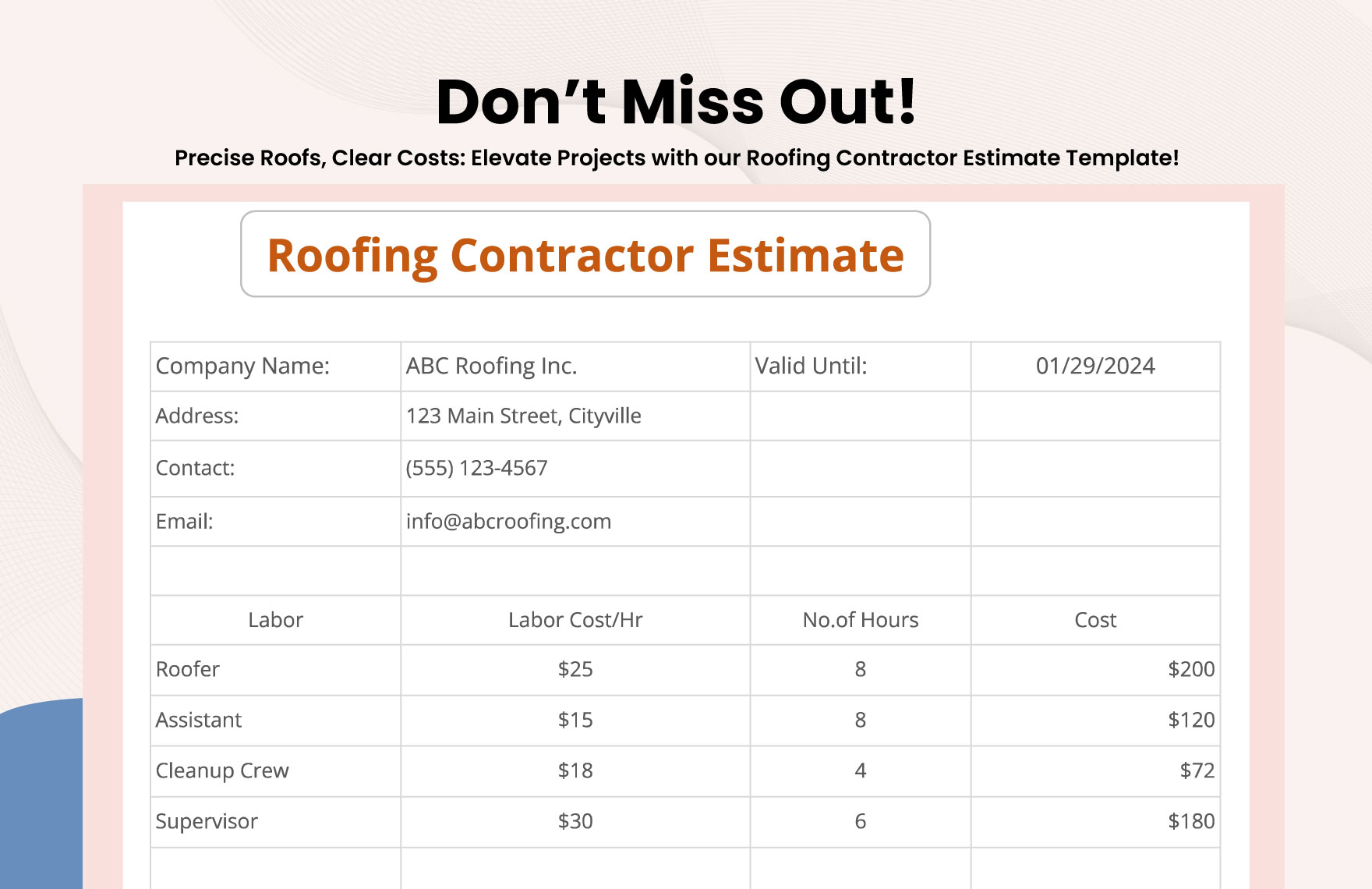 Roofing Contractor Estimate Template