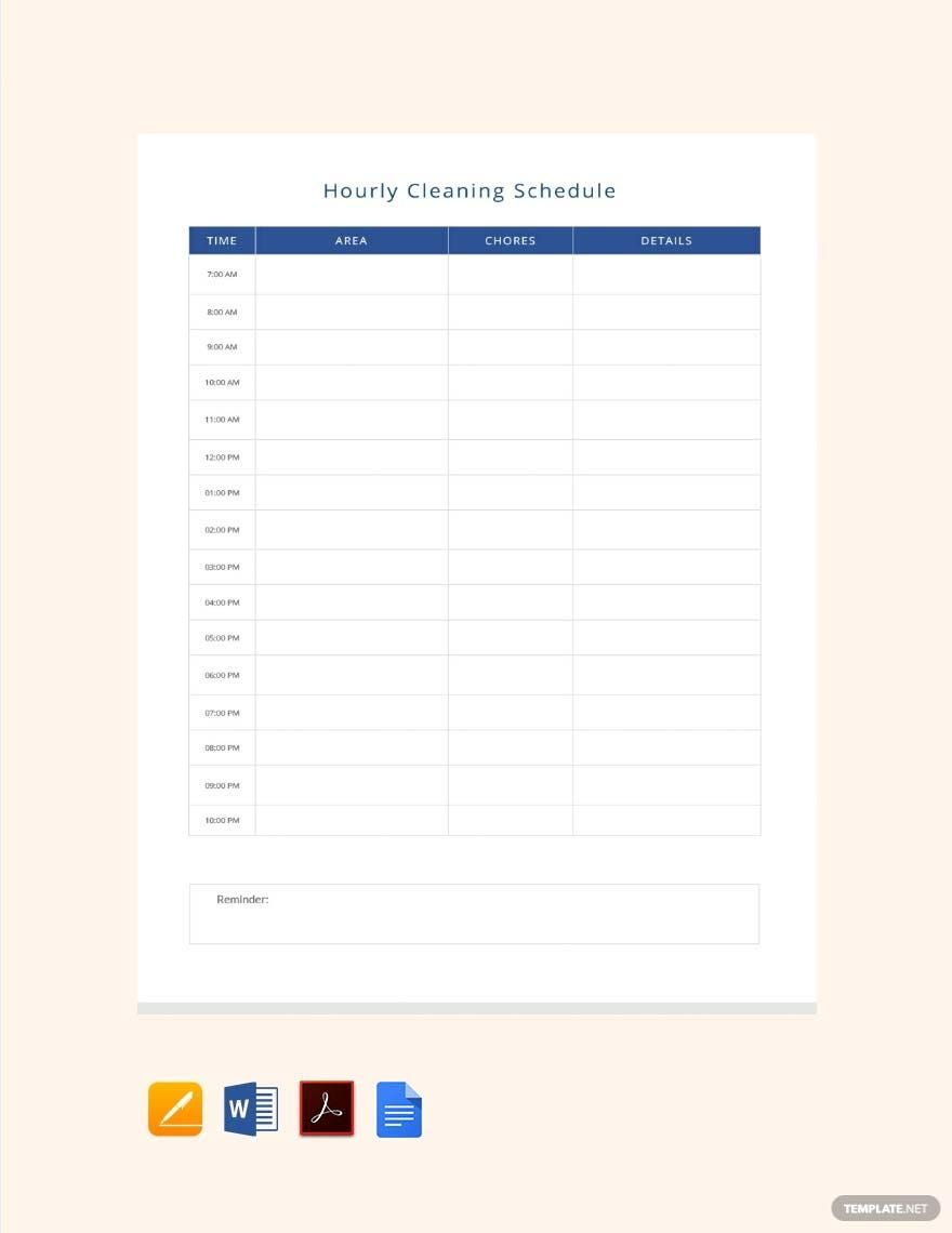 Hourly Cleaning Schedule Template in Word, Google Docs, PDF, Apple Pages