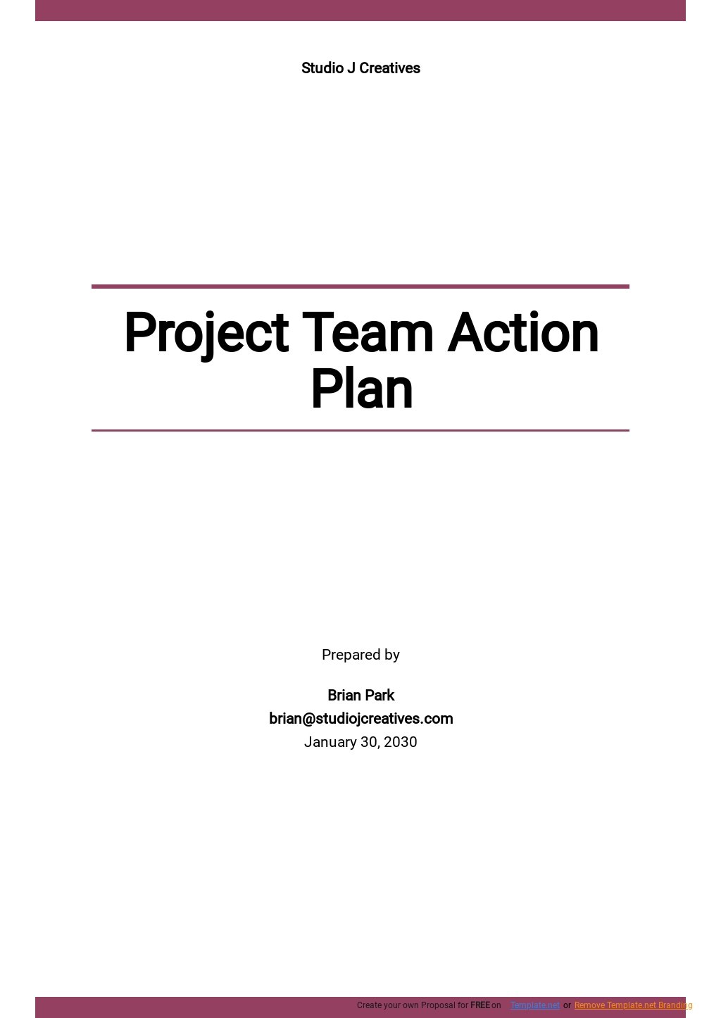 Free Project Team Action Plan Template