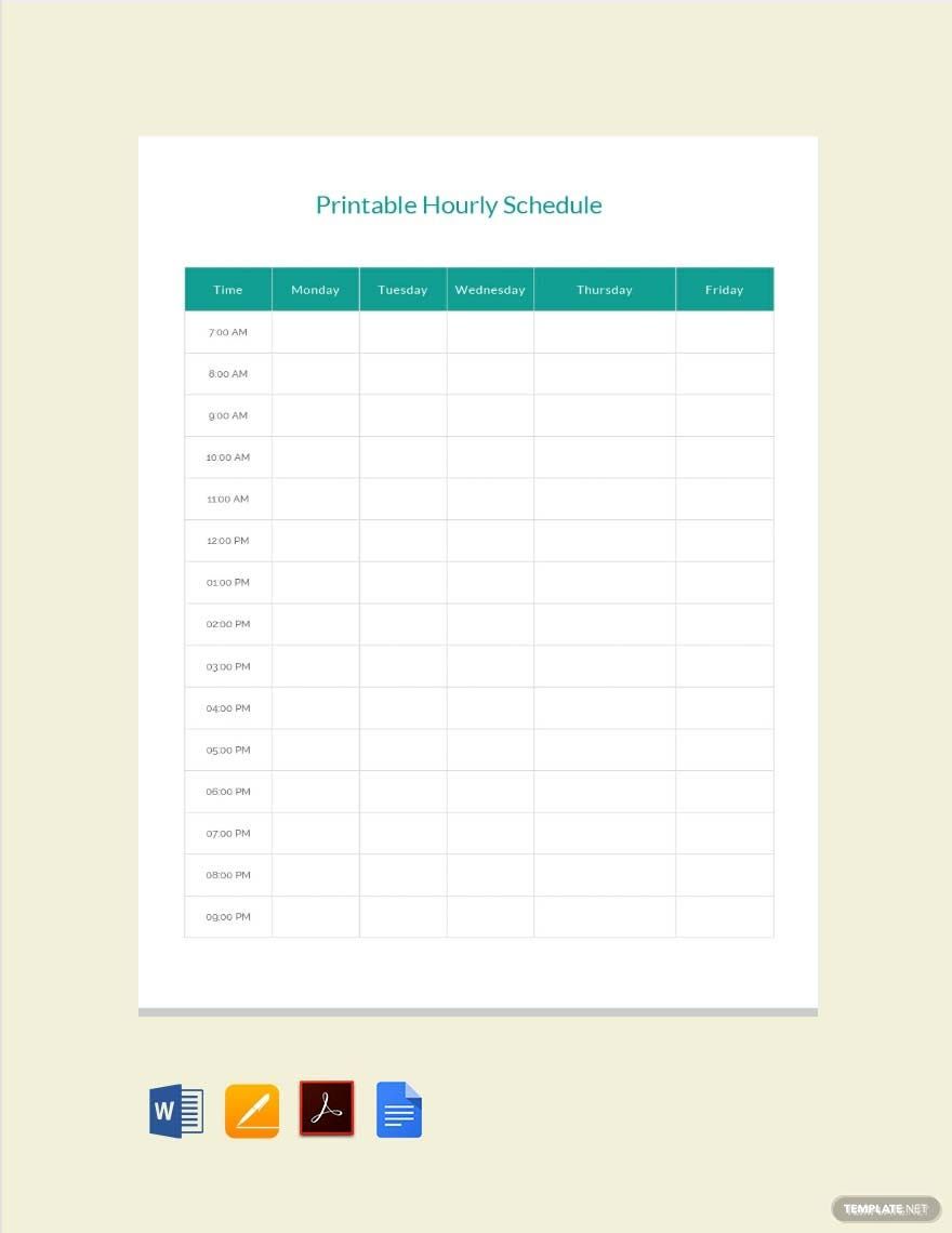 Printable Hourly Schedule Template Download in Word Google Docs PDF