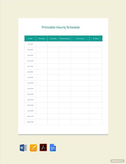 Sample Hourly Schedule Template Google Docs Word Apple Pages PDF 