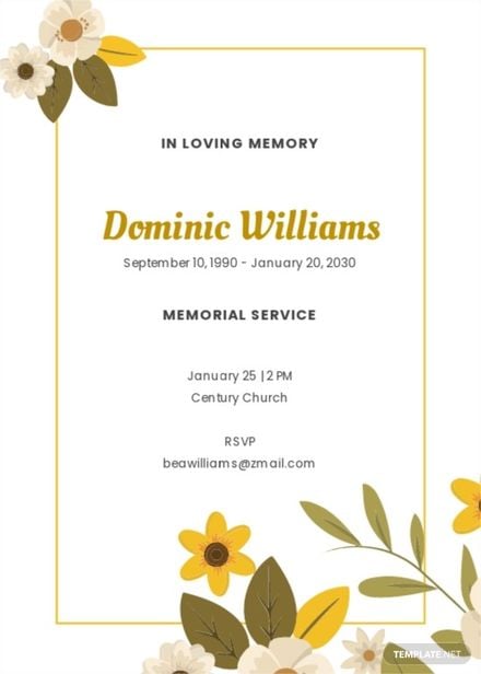 Floral Funeral Memorial Invitation Template