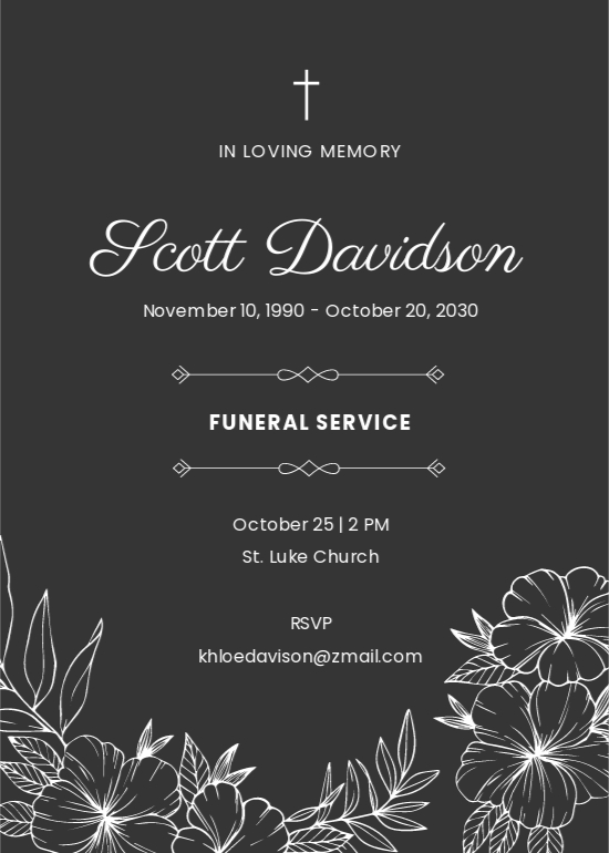 Digital Floral Funeral Invitation Template