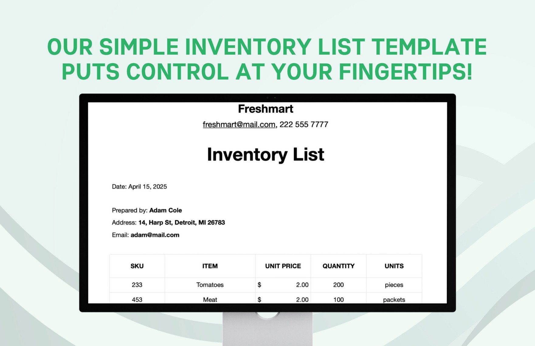 Simple Inventory List Template