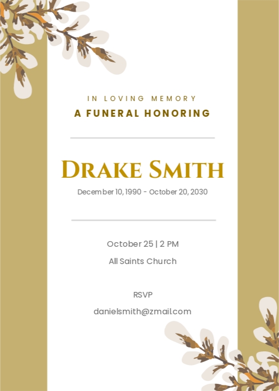 Digital Funeral Memorial Invitation Template