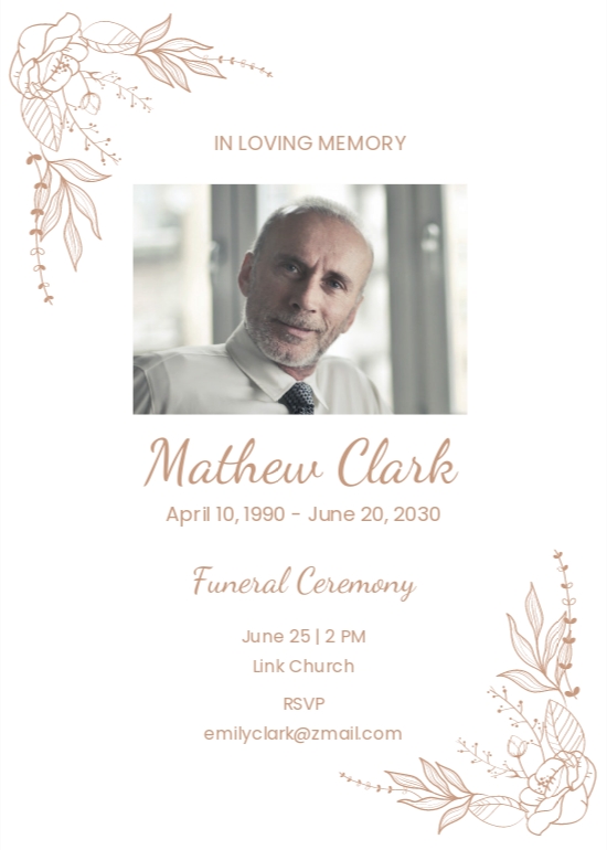 Floral Funeral Invitation Card Template