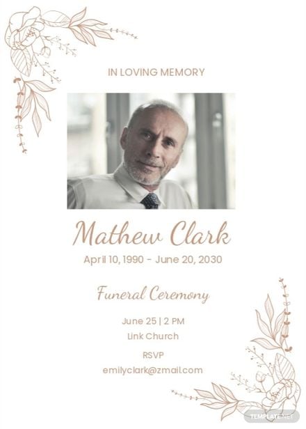 Floral Funeral Invitation Card Template