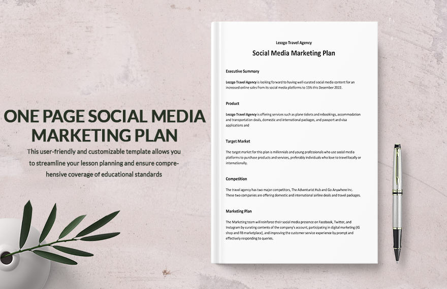 One Page Social Media Marketing Plan Template