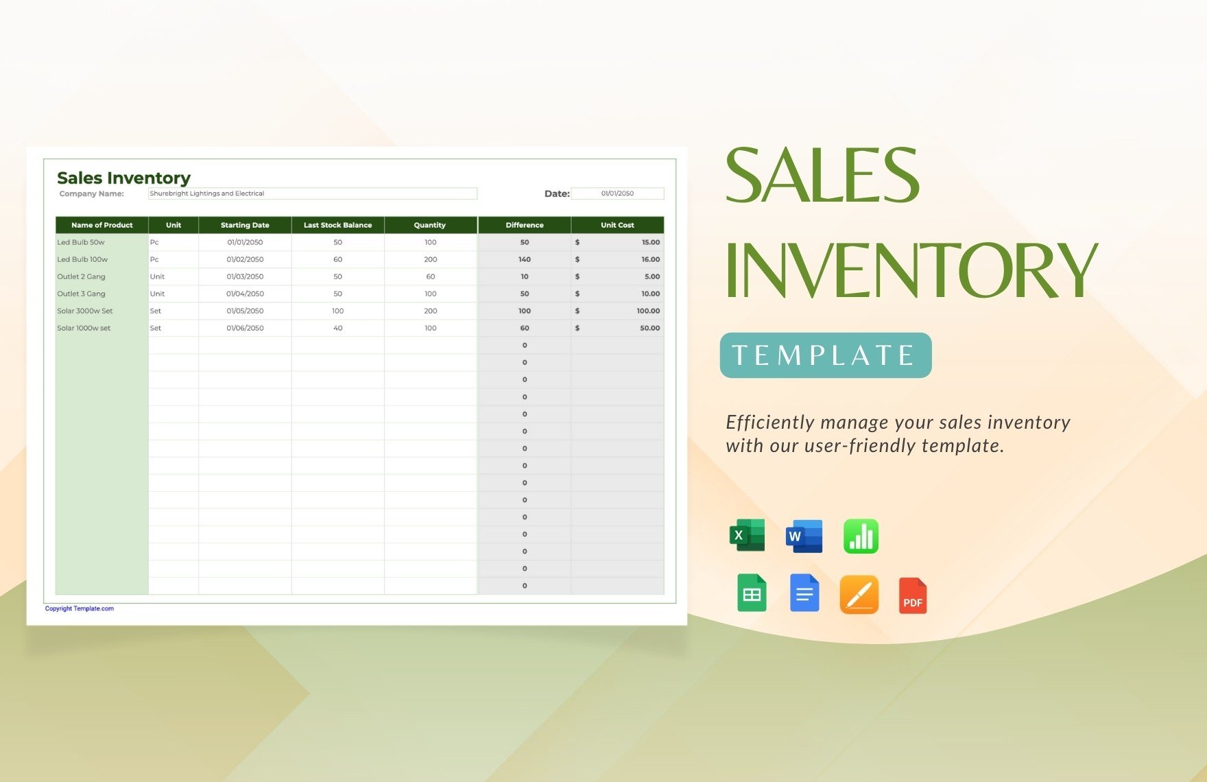 Sales Inventory Template in Word, Google Docs, Excel, PDF, Google Sheets, Apple Pages, Apple Numbers