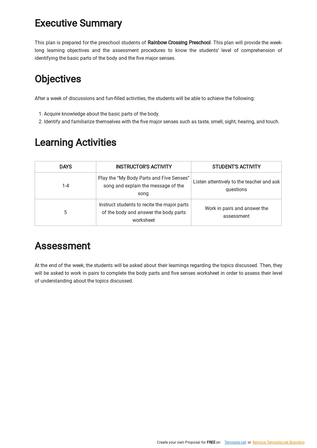 Preschool Weekly Science Lesson Plan Template - Google Docs, Word ...