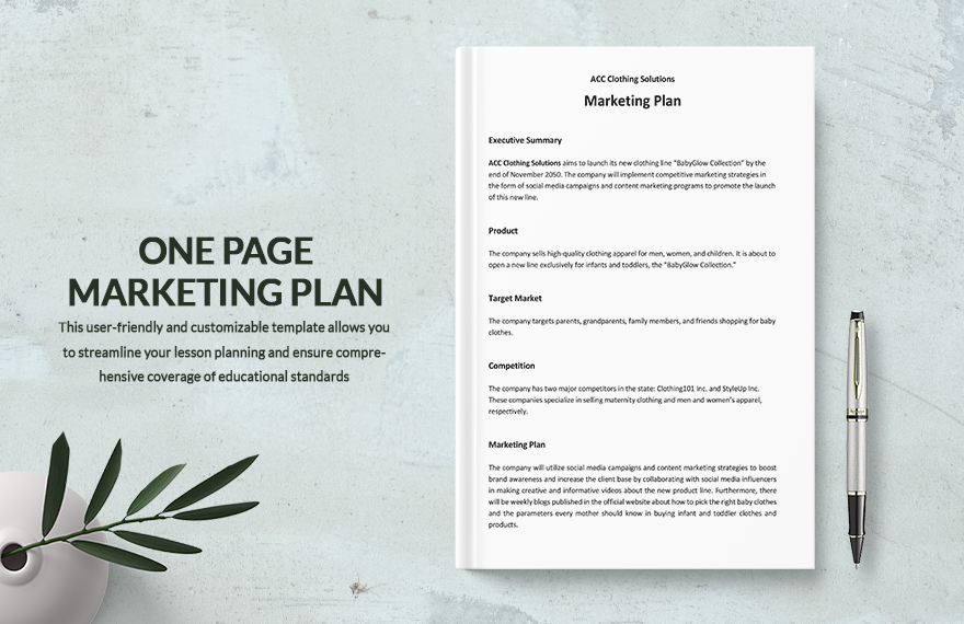 One Page Marketing Plan Template