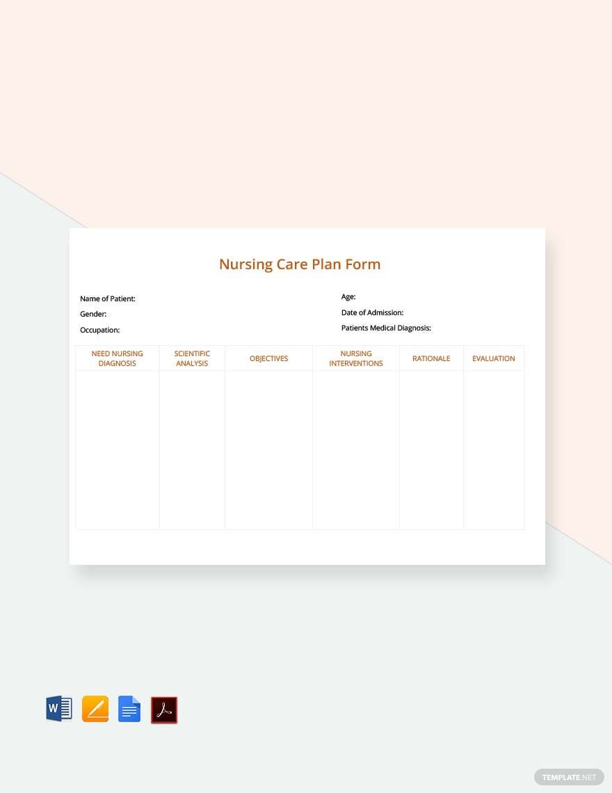 Nursing Care Plan Form Template Google Docs Word Apple Pages PDF 