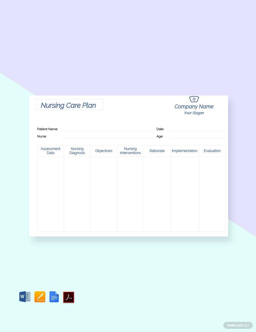 Printable Nursing care plan Template