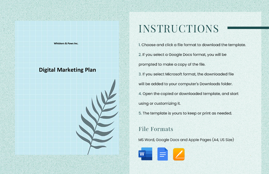 One Page Digital Marketing Plan Template