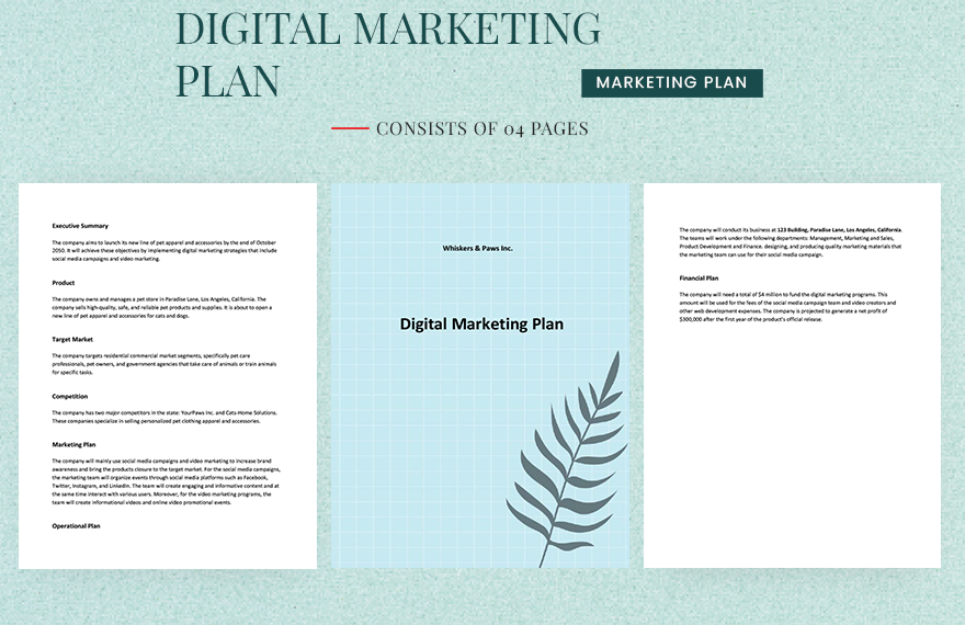 One Page Digital Marketing Plan Template