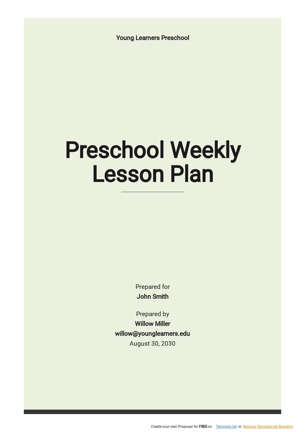 Free Blank Preschool Weekly Lesson Plan Template
