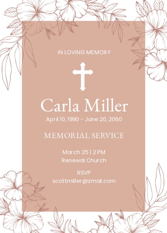 Sample Funeral Memorial Invitation Template