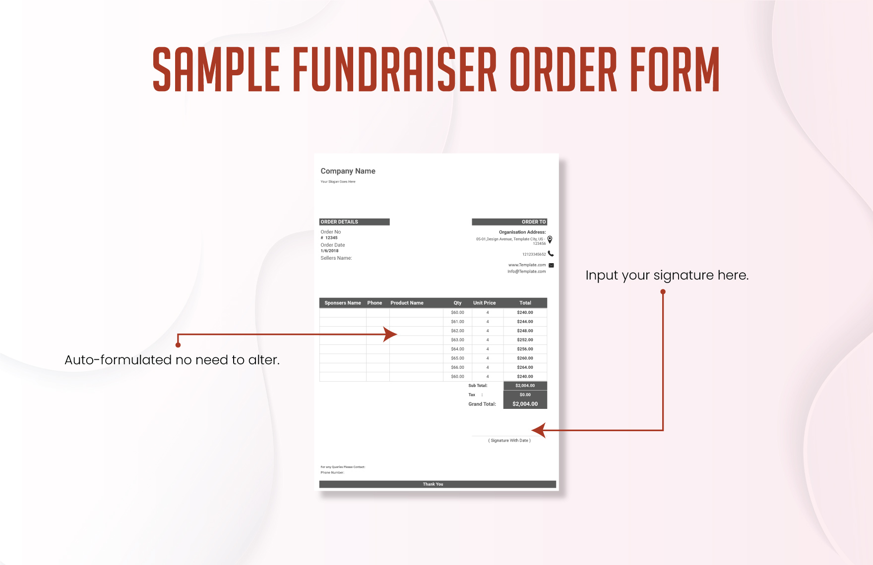 Sample Fundraiser Order Form Template
