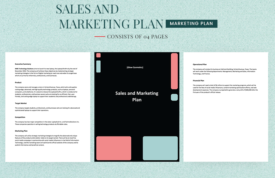 One Page Sales and Marketing Plan Template