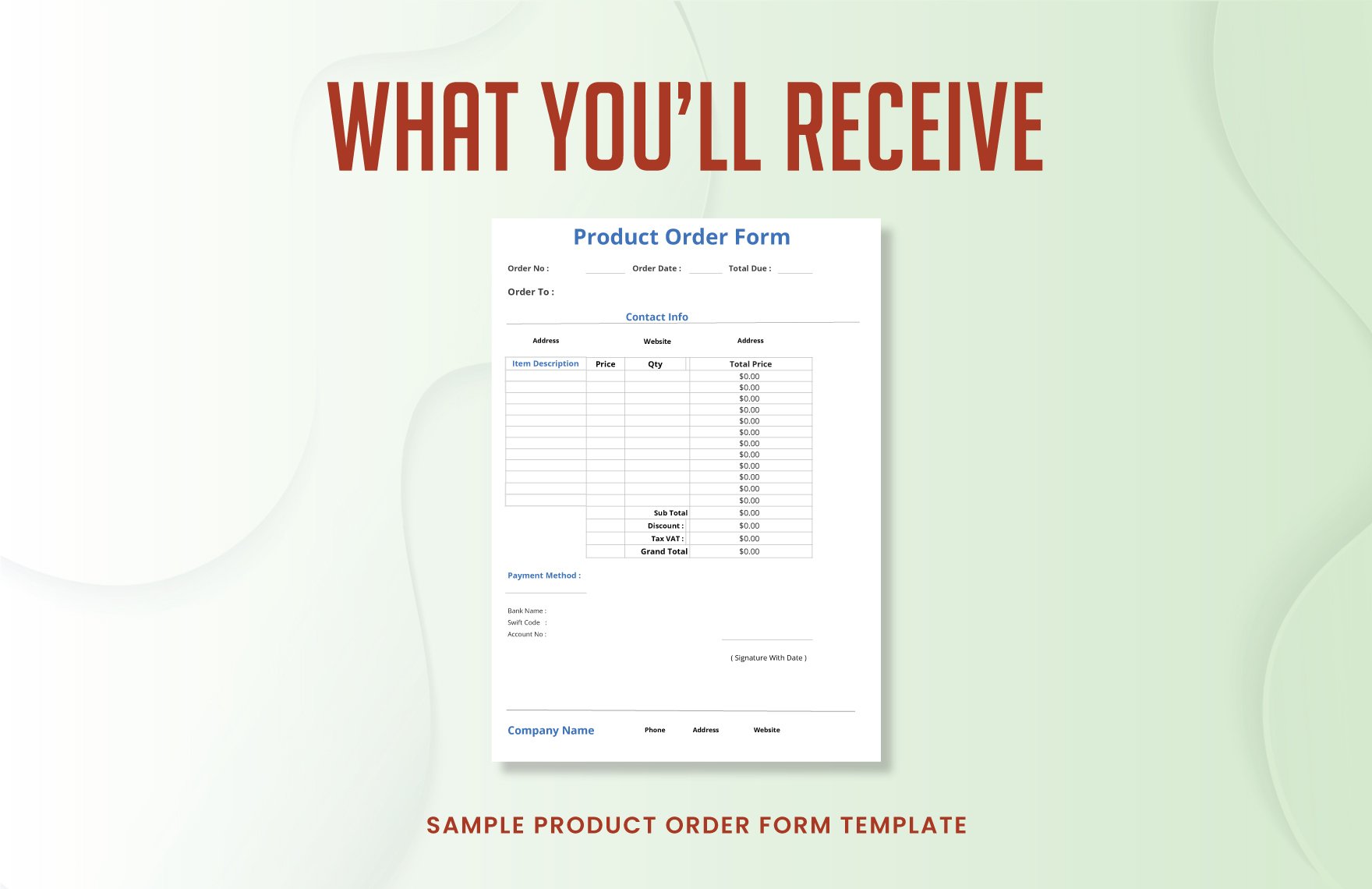 Sample Product Order Form Template