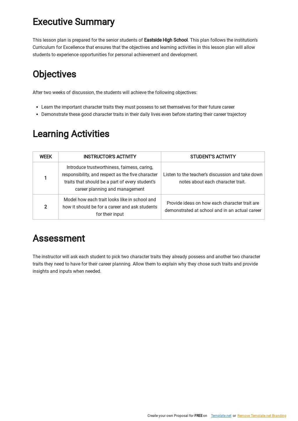 Curriculum for Excellence Lesson Plan Template - Google Docs, Word ...